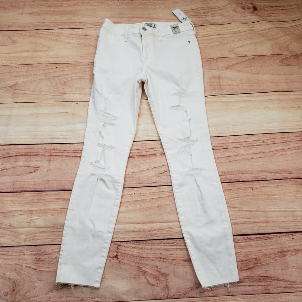 NEW‎ Abercrombie & Fitch Jeans Womens 8 Harper Low Super Skinny Distressed White
